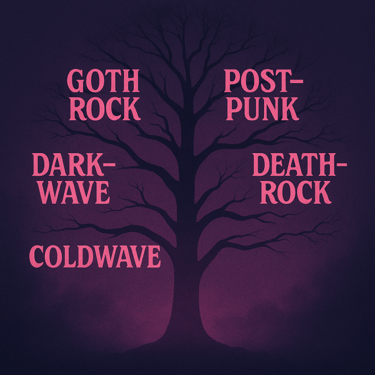 Tree silhouette labeled with goth subgenres